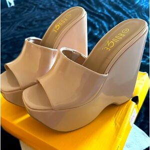 Nude platform wedges. Size 7